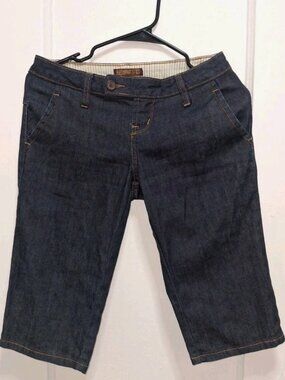 ZD Dark Wash Denim Bermuda Shorts Women Size Small Stretch Jean Shorts Knee Leng